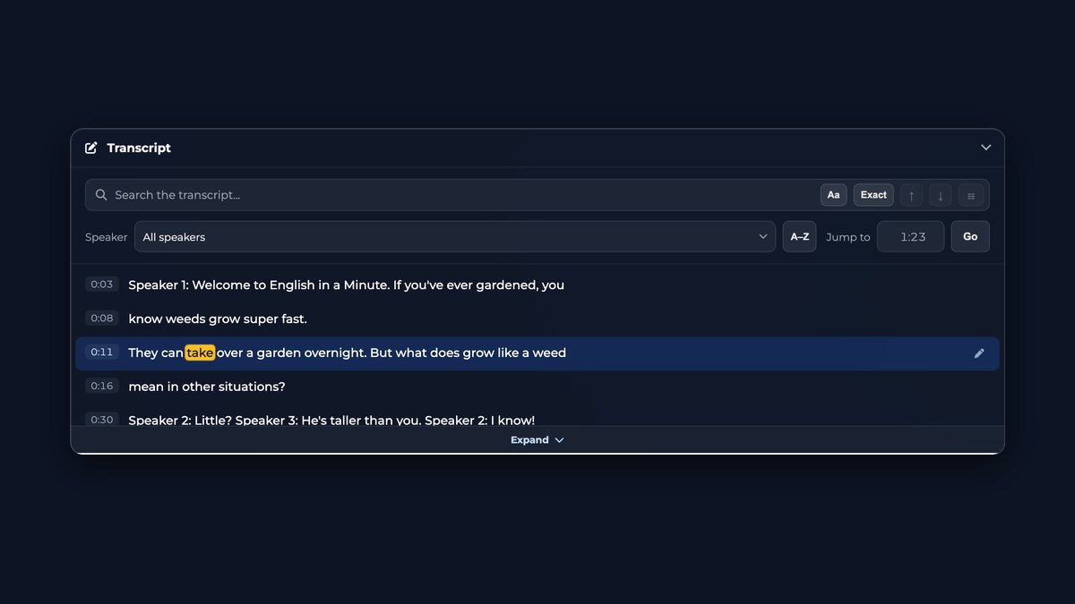 Searchable transcript